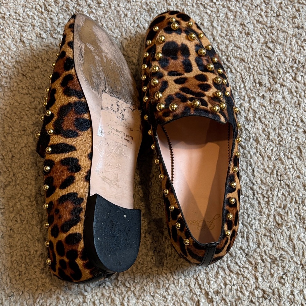 J. Crew Leopard Print Loafers with Gold Studs - Picture 8 of 10